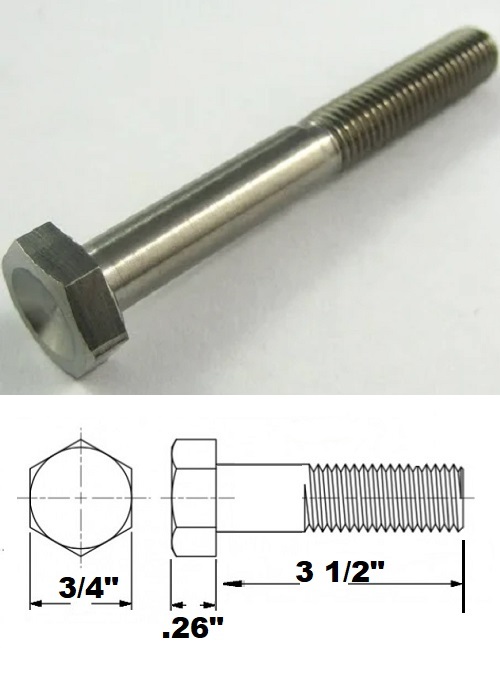 1/2 UNF X 3 1/2" TITANIUM HEX BOLT GRADE 5